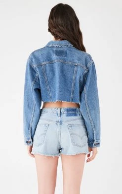 FURST OF A KIND VINTAGE CHAIN AND PIN CROPPED DENIM JACKET