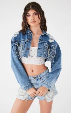 FURST OF A KIND VINTAGE CHAIN AND PIN CROPPED DENIM JACKET