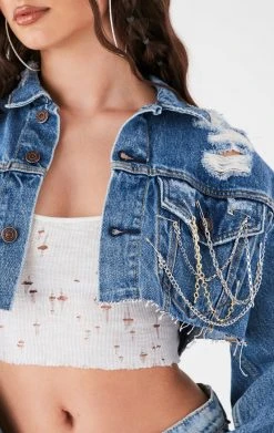 FURST OF A KIND VINTAGE CHAIN AND PIN CROPPED DENIM JACKET