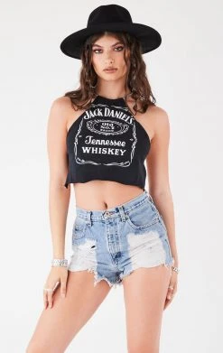 FURST OF A KIND VINTAGE HALTER NECK WATERFALL CHAIN BACK TOP