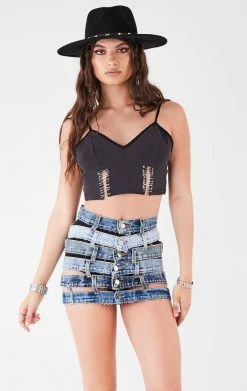 FURST OF A KIND VINTAGE MULTI WAISTBAND DENIM SKIRT FESTIVAL