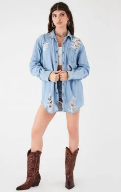 FURST OF A KIND VINTAGE STUD COLLAR SHREDDED CHAMBRAY