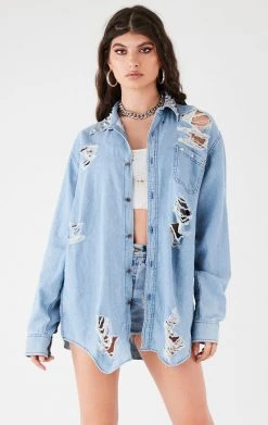 FURST OF A KIND VINTAGE STUD COLLAR SHREDDED CHAMBRAY