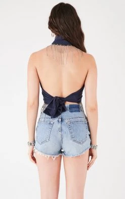 FURST OF A KIND VINTAGE RHINESTONE FRINGE HALTER WRAP TOP 8 FURST OF A KIND VINTAGE RHINESTONE FRINGE HALTER WRAP TOP