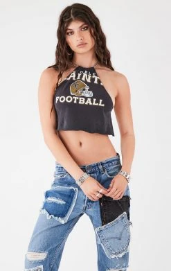 FURST OF A KIND VINTAGE HALTER NECK WATERFALL CHAIN BACK TOP