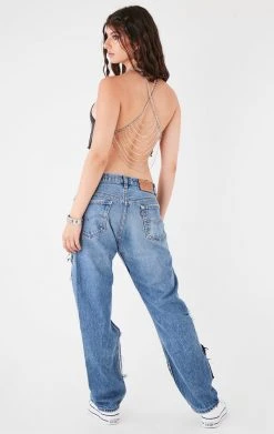 FURST OF A KIND VINTAGE HALTER NECK WATERFALL CHAIN BACK TOP