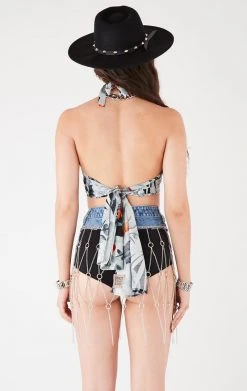 FURST OF A KIND FESTIVAL VINTAGE HAWAIIAN TIE NECK WRAP TOP