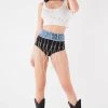 FURST OF A KIND FESTIVAL VINTAGE DENIM WAISTBAND CHAIN SKIRT