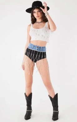 FURST OF A KIND FESTIVAL VINTAGE DENIM WAISTBAND CHAIN SKIRT