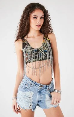 FURST OF A KIND VINTAGE CROPPED TANK WITH BODY CHAIN