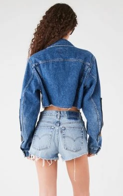 FURST OF A KIND FESTIVAL VINTAGE PATCHWORK STUDDED CROPPED DENIM JACKET