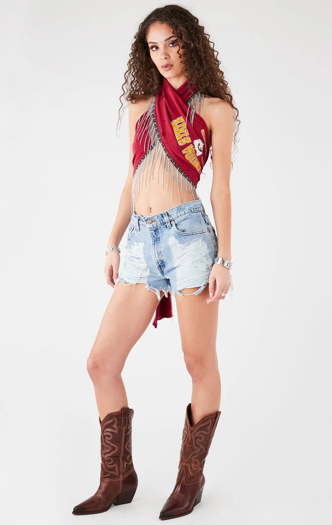 FURST OF A KIND VINTAGE RHINESTONE FRINGE HALTER WRAP TOP FESTIVAL 3 FURST OF A KIND VINTAGE RHINESTONE FRINGE HALTER WRAP TOP FESTIVAL