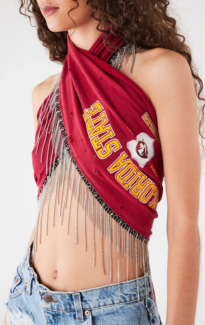 FURST OF A KIND VINTAGE RHINESTONE FRINGE HALTER WRAP TOP FESTIVAL 6 FURST OF A KIND VINTAGE RHINESTONE FRINGE HALTER WRAP TOP FESTIVAL