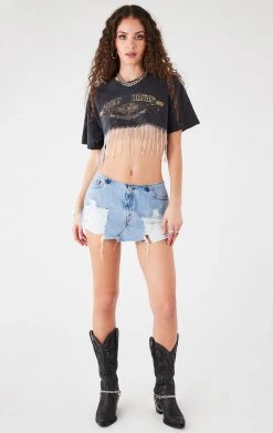 FURST OF A KIND VINTAGE RHINESTONE FRINGE CROP TEE