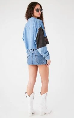 FURST OF A KIND FESTIVAL VINTAGE PATCHWORK CROPPED CHAMBRAY