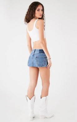 FURST OF A KIND FESTIVAL VINTAGE STUD POCKET MICRO MINI DENIM SKIRT