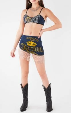 FURST OF A KIND VINTAGE RHINESTONE FRINGE BRA TOP AND SKIRT SET