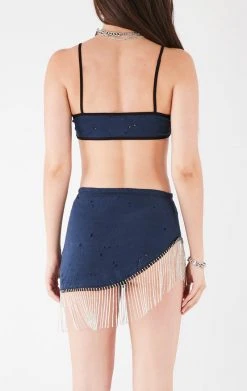 FURST OF A KIND VINTAGE RHINESTONE FRINGE BRA TOP AND SKIRT SET