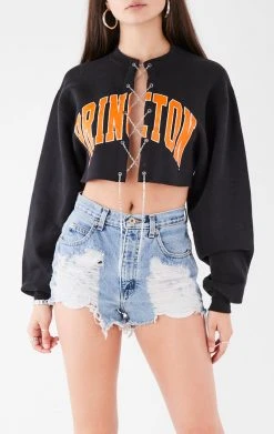 FURST OF A KIND VINTAGE CHAIN LACE UP CROP SWEATSHIRT VINTAGE CHAINS