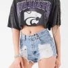 FURST OF A KIND VINTAGE RHINESTONE FRINGE SLEEVE CROP TEE