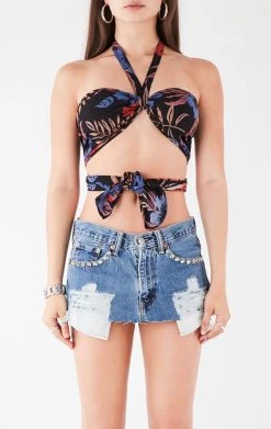 FURST OF A KIND VINTAGE HAWAIIAN TIE NECK WRAP TOP