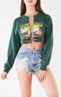 FURST OF A KIND VINTAGE CHAIN LACE UP CROP SWEATSHIRT
