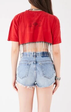FURST OF A KIND VINTAGE RHINESTONE FRINGE CROP TEE