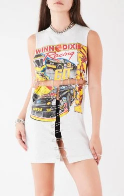 FURST OF A KIND VINTAGE PINS VINTAGE SAFETY PIN LADDER FRONT SLEEVELESS TEE