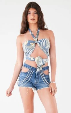 FURST OF A KIND VINTAGE HAWAIIAN TIE NECK WRAP TOP FESTIVAL