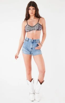 FURST OF A KIND VINTAGE RHINESTONE FRINGE BRA TOP