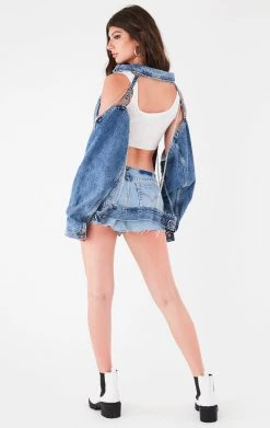 FURST OF A KIND FESTIVAL VINTAGE CUTOUT CHAIN DENIM JACKET