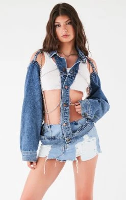 FURST OF A KIND FESTIVAL VINTAGE CUTOUT CHAIN DENIM JACKET