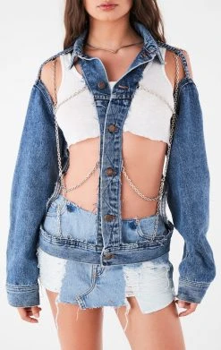 FURST OF A KIND FESTIVAL VINTAGE CUTOUT CHAIN DENIM JACKET