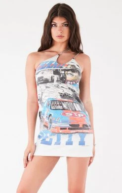 FURST OF A KIND VINTAGE ONE SHOULDER DOUBLE CHAIN STRAP DRESS