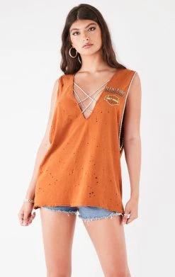 FURST OF A KIND VINTAGE CRISS CROSS RHINESTONE SLEEVELESS TEE