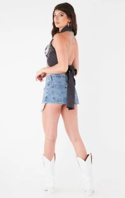 FURST OF A KIND VINTAGE RHINESTONE FRINGE HALTER WRAP TOP