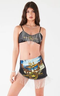 FURST OF A KIND FESTIVAL VINTAGE RHINESTONE FRINGE BRA TOP AND SKIRT SET