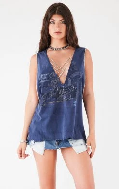 FURST OF A KIND VINTAGE CRISS CROSS RHINESTONE SLEEVELESS TEE