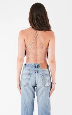 FURST OF A KIND VINTAGE HALTER NECK WATERFALL CHAIN BACK TOP