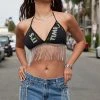 FURST OF A KIND VINTAGE RHINESTONE FRINGE TIE BRA TOP