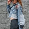 FURST OF A KIND VINTAGE PATCHWORK STUDDED CROPPED DENIM JACKET FESTIVAL