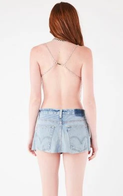 FURST OF A KIND VINTAGE WATERFALL CHAIN MICRO MINI DENIM SKIRT