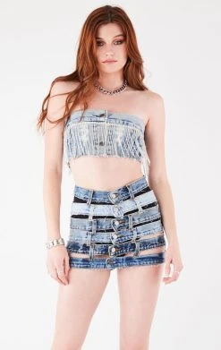 FURST OF A KIND VINTAGE RHINESTONE FRINGE DENIM BANDEAU FESTIVAL 9 FURST OF A KIND VINTAGE RHINESTONE FRINGE DENIM BANDEAU FESTIVAL