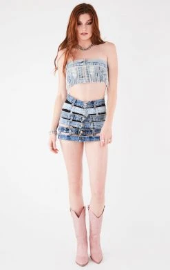FURST OF A KIND VINTAGE RHINESTONE FRINGE DENIM BANDEAU FESTIVAL 10 FURST OF A KIND VINTAGE RHINESTONE FRINGE DENIM BANDEAU FESTIVAL