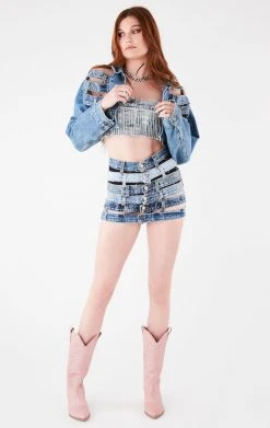 FURST OF A KIND VINTAGE RHINESTONE FRINGE DENIM BANDEAU FESTIVAL