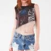 FURST OF A KIND ASYMMETRICAL RHINESTONE FRINGE SLEEVELESS CROP TEE VINTAGE RHINESTONE FRINGE