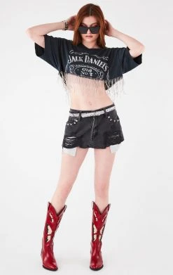 FURST OF A KIND VINTAGE RHINESTONE FRINGE CROP TEE