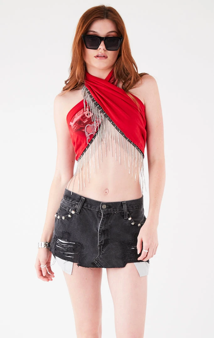 FURST OF A KIND FESTIVAL VINTAGE RHINESTONE FRINGE HALTER WRAP TOP 4 FURST OF A KIND FESTIVAL VINTAGE RHINESTONE FRINGE HALTER WRAP TOP