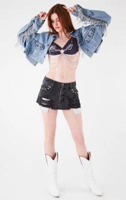 FURST OF A KIND VINTAGE STUD POCKET MICRO MINI DENIM SKIRT