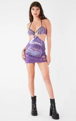 FURST OF A KIND VINTAGE CUT OUT RHINESTONE FRINGE HALTER DRESS